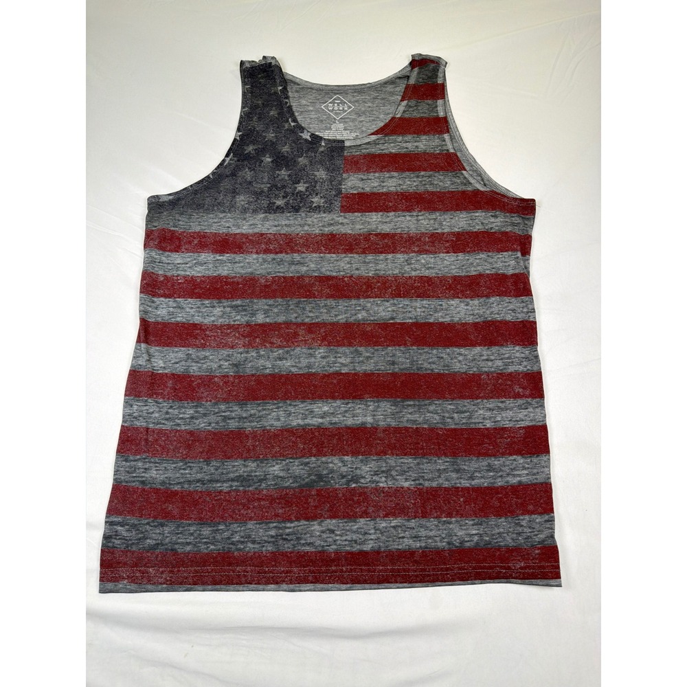 Well Worn brand Mens American Flag Tank Top Gray Red Stars Stripes Size Large